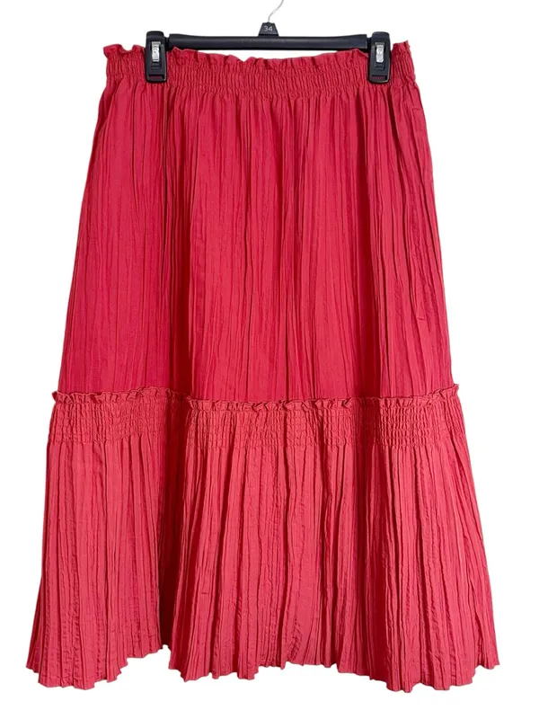 Vintage Coral Red Tiered Maxi Broomstick Crinkle Smocked Y2K Skirt size 12 - Image 2