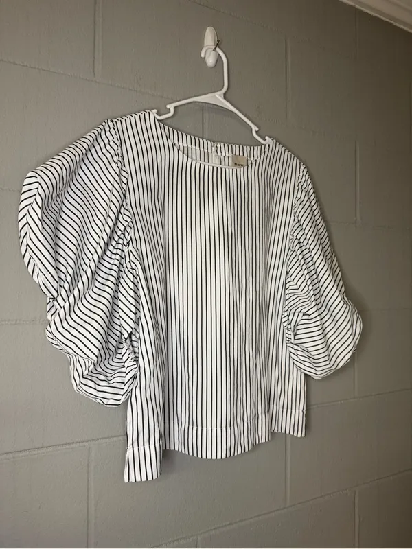 Anthropologie Maeve Puff-Sleeve Boatneck Top Striped Women’s Size Large Cotton - Image 6