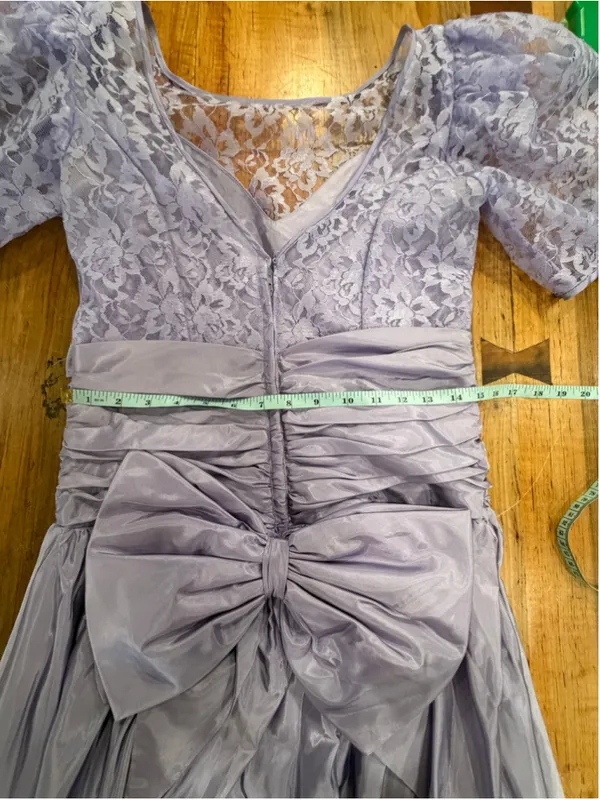 Vintage 80s Lavender Taffeta Lace Midi Prom Dress ILGWU 14 - Image 9