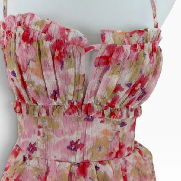 ASTR the Label Pink Coral Floral Tiered Ruffle Maxi Dress XS - Image 8