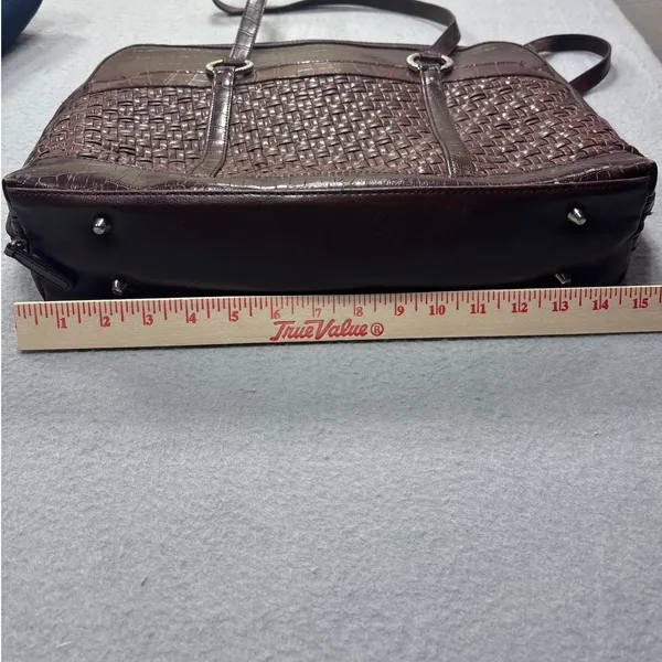 Coldwater Creek Laptop Tote Bag‎ Faux Croc Leather Woven Brown Shoulder Bag Work - Image 12