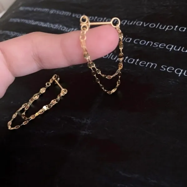18K Gold Plated Gold Chain Tassel Dangle Drop Earrings for Women - Image 4