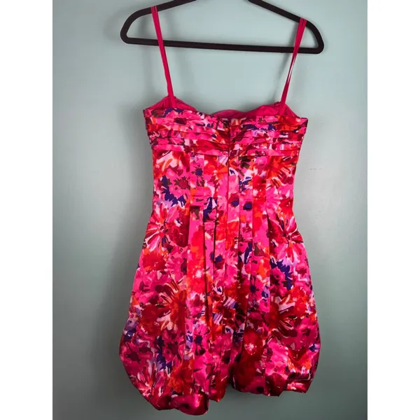 BCBGMAXAZRIA sz2 Pink/Red Floral Rosette Cocktail Party Mini Dress Bubble hoco - Image 4