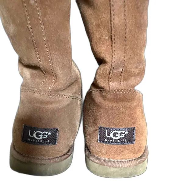 Ugg Chestnut Brown Zip-Up Tall Sheepskin Shearling Boots, Size 7 - Image 5