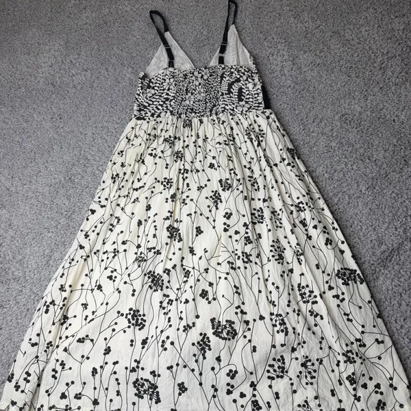 Cassies Black Cream Floral Cotton Maxi Dress Empire Waist Smocked Back Womens M - Image 2