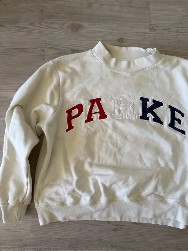 Parke Fourth Of July Drop Mockneck Sweater with Red, White & Blue Lettering - Image 3