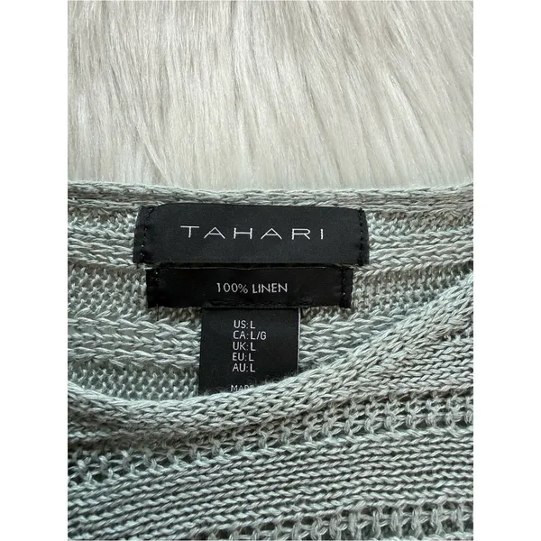 Tahari Light Green Linen Open Knit Pullover Sweater - Image 3