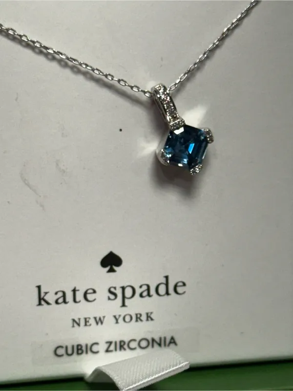 Kate Spade Dazzle Light Sapphire CZ Pendant Necklace Silver Tone NIB - Image 2