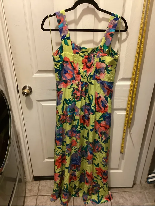 Vince Camuto Lime Green Floral Maxi Dress with Pink & Blue Blooms - Image 2