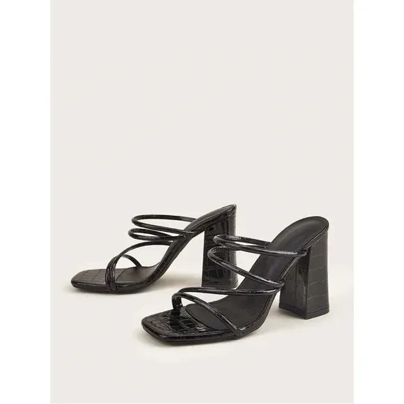 Croc Embossed Faux Leather Strappy Mules Size 37 - Image 9