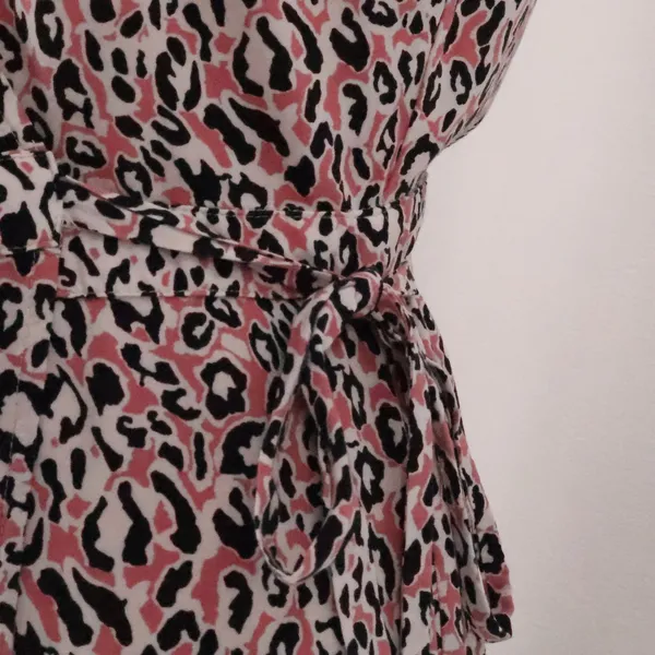 J Crew Leopard Midi Wrap Dress Womens XS Pink Black Animal Print Office Timeless - Image 2