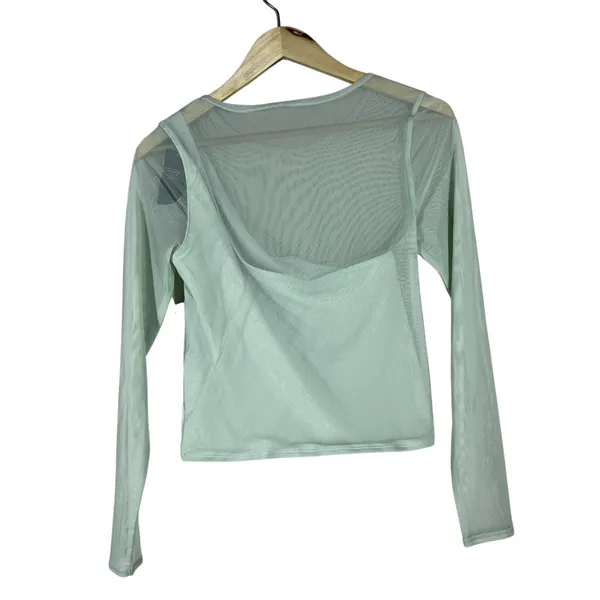NWT Abercrombie & Fitch Mesh Asymmetric Solid Top Mint Green Y2K Sheer Size M - Image 4