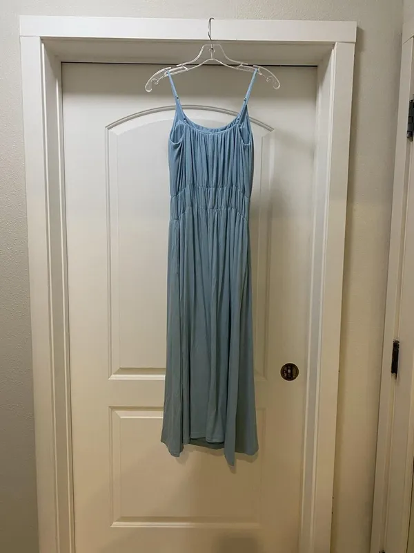 OGL Vacay Dress Womens Small Blue Jersey Strappy Scoop Neck Midi Sundress Casual - Image 4