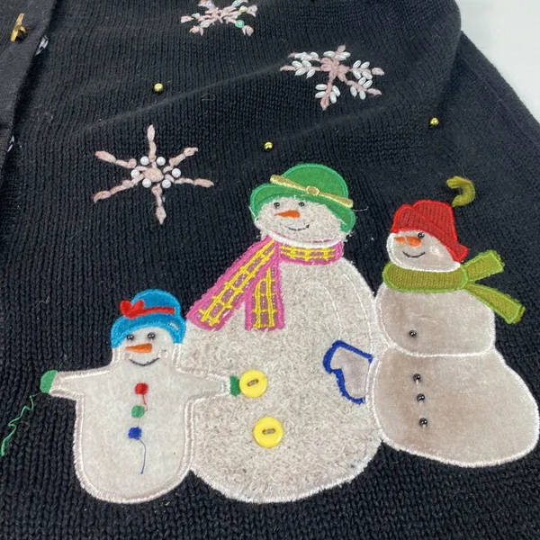 CB Career Sweater‎ Vest Womens Large Black Snowman Plaid Collar Ugly Christmas - Image 3