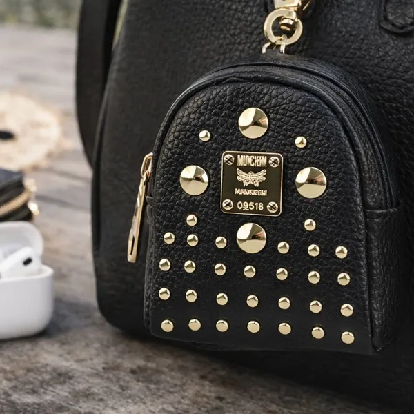 NEW Black/Gold Studded Mini Backpack Bag Charm Keychain – Earbud Case - Image 2