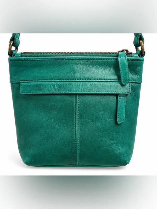 Vilenca Holland Teal Woven Leather Crossbody Bag Boho Turquoise Purse - Image 3