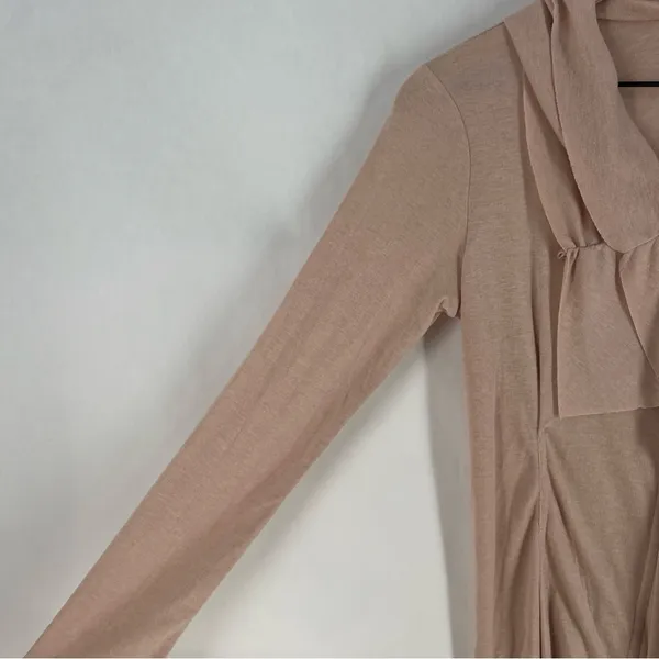 Elegant Lightweight‎ Cotton Blend Ballet Pink Ruffle Zip Front Cardigan Size M - Image 2