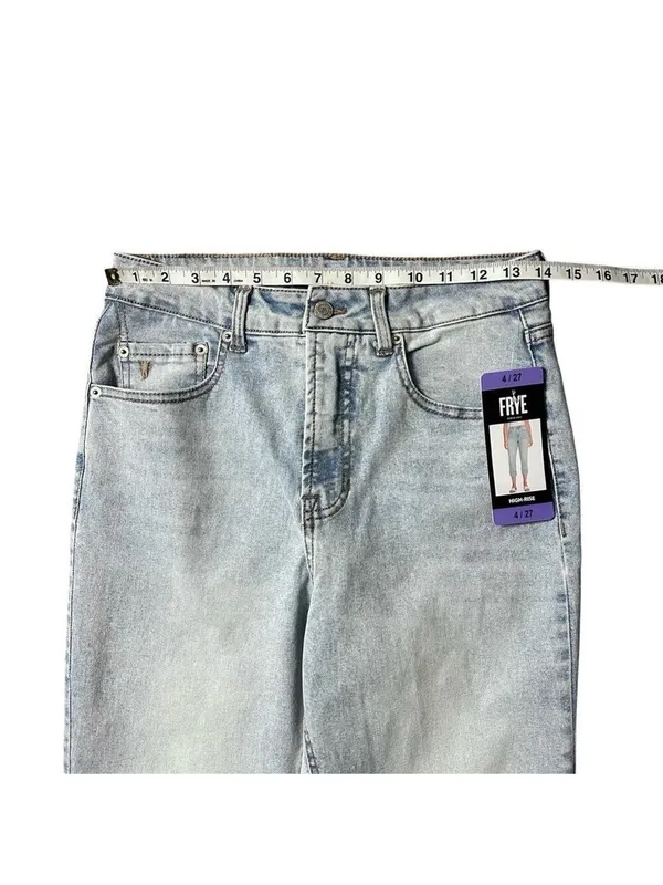 FRYE High Rise Straight Leg Relaxed Fit Cuffed Uncuffed Jean Blue Denim Sz 4/27 - Image 7