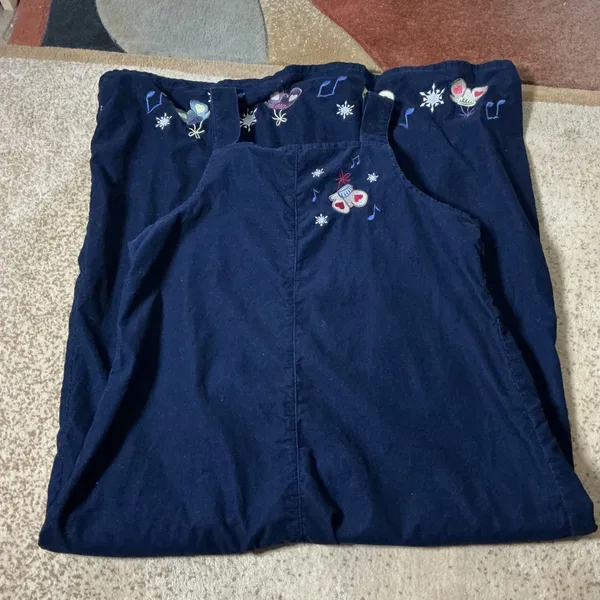 Christopher & Banks Vintage Snowman Corduroy Jumper Dress Womens M Navy Holiday - Image 5