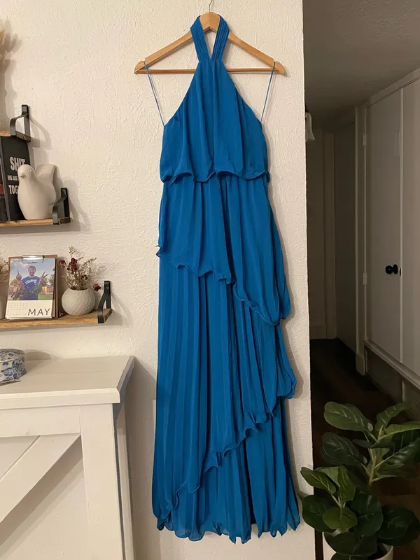 One33 Social Gown Asymmetrical Halter Tiered Maxi Dress Blue Size 0 - Image 5