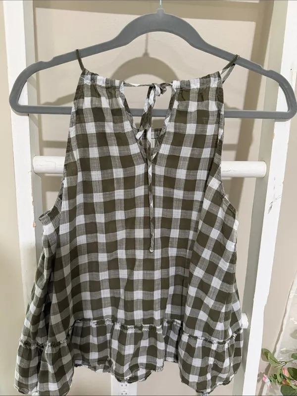 cloth & stone Olive Gingham Halter Ruffle Camisole - Image 4