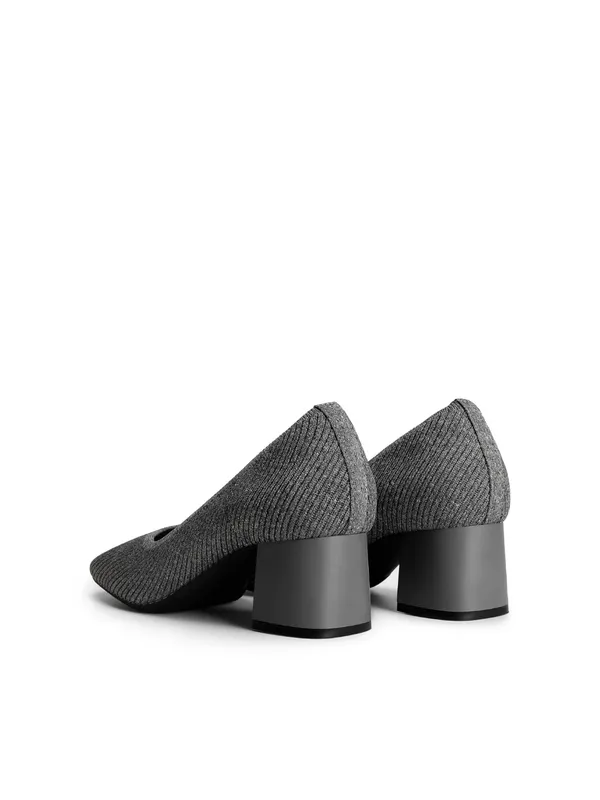 Burudani Flower Gray Knit Block Heel Pumps - Sleek Everyday Dress Shoes - Image 4