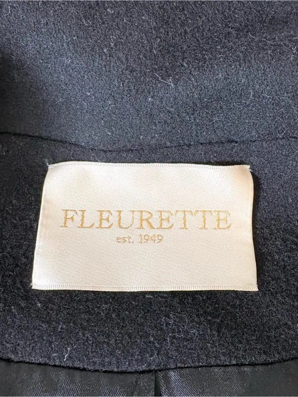 Fleurette Loro Piana 100% Wool Womens Mid Length Pea Coat Black Size 14 USA Made - Image 7