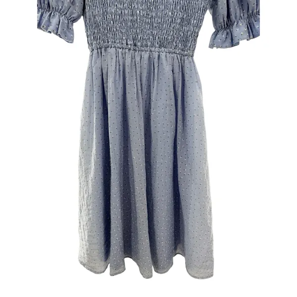 JessaKae Light Blue Smocked Puff‎ Sleeve Floral Swiss Dot Midi Dress Small - Image 3