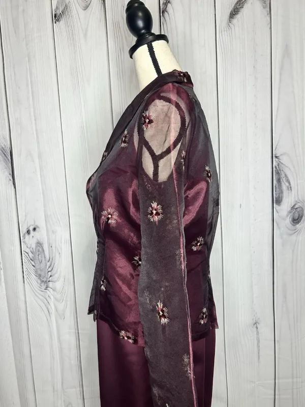 Karen Miller Purple Dress Suit Set Sz 8 Sheer Embroidered Jacket Sheath Dress - Image 5