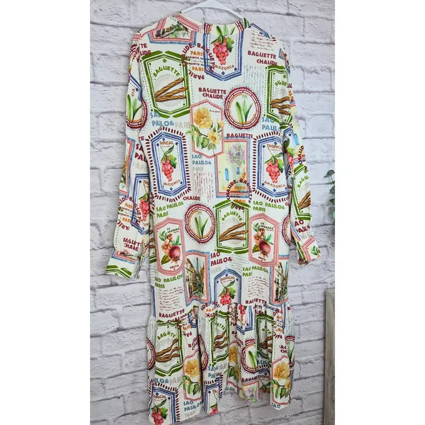 Maison d’Amelie Paris Stamp Postcard Midi Maxi Dress XS Novelty Travel European - Image 7