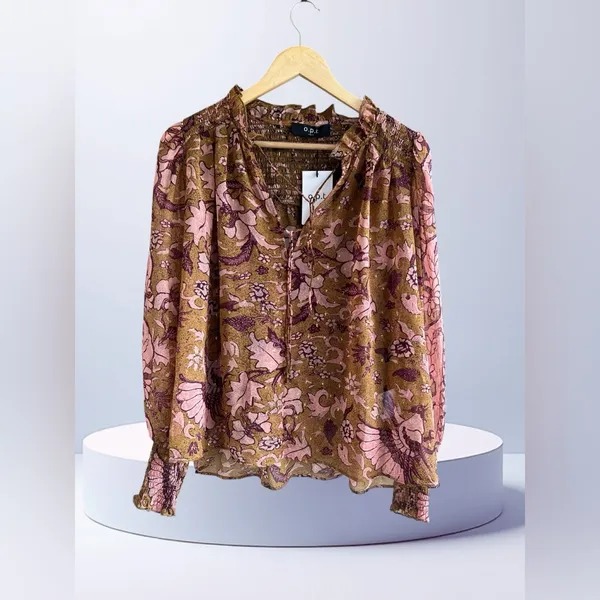 O.P.T. One Pretty Thing x Anthropologie Floral Smocked Balloon Sleeves Top - Image 2