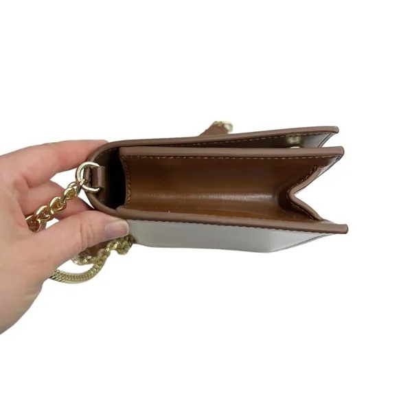 Faux Leather Brown Structured Gold Tone Horseshoe Chain Purse Bag - Image 3