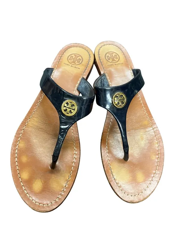 Tory Burch womens black leather patent slip on casual sandals sz 8.5M SKU 10-661 - Image 10