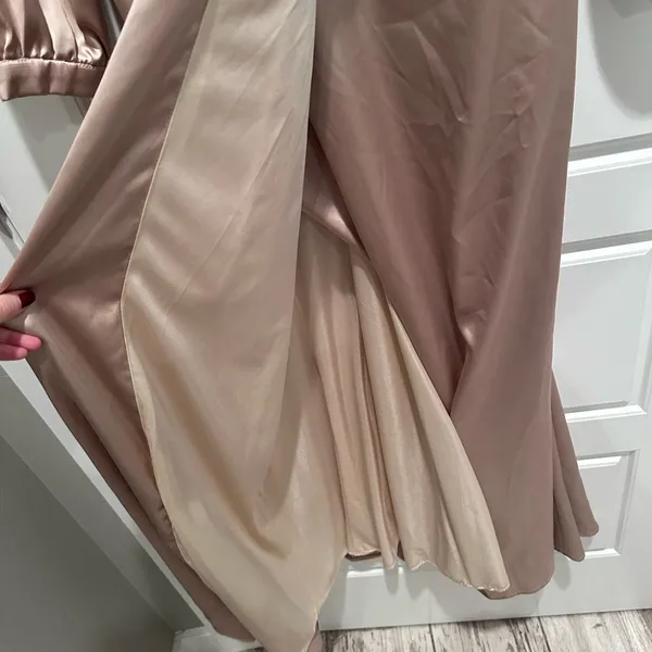 Revelry Vera Satin Bridesmaid Dress Long Sleeve Champagne Taupe Sz 8 Formal Gown - Image 8