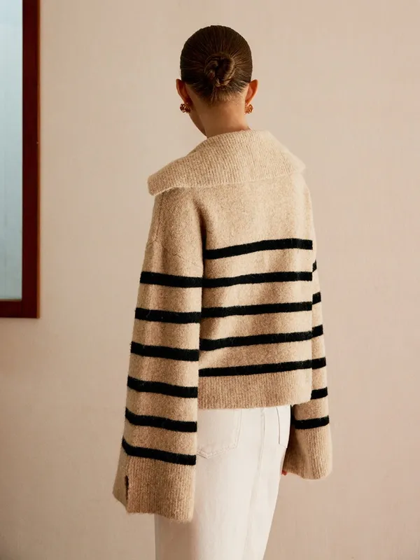 NWT Commense Oversized Striped Pullover Sweater XS Black - Image 9