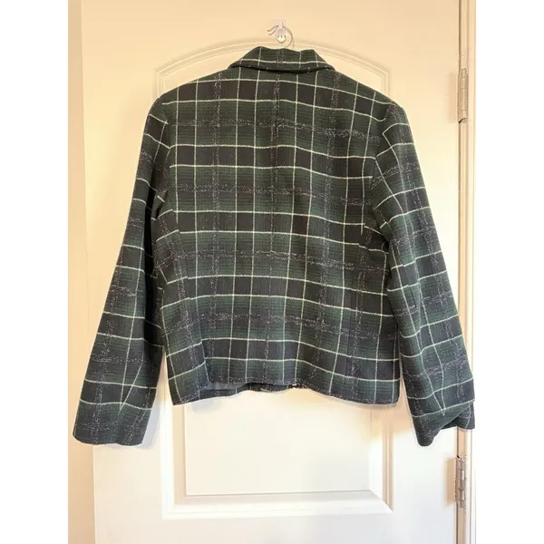 Old Navy Vintage Y2K Old Navy Zip Up Plaid Jacket Blazer‎ Women’s Medium Green - Image 10