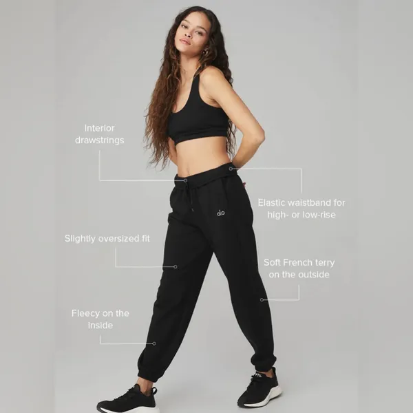 Alo Yoga NWT Accolade Sweatpants Cool Chrome Logo Black, Pockets XS - Image 3