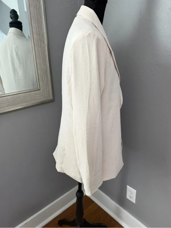 NWT Joie lightweight, open cream blazer subtle crinkle-texture notched lapel SM - Image 6