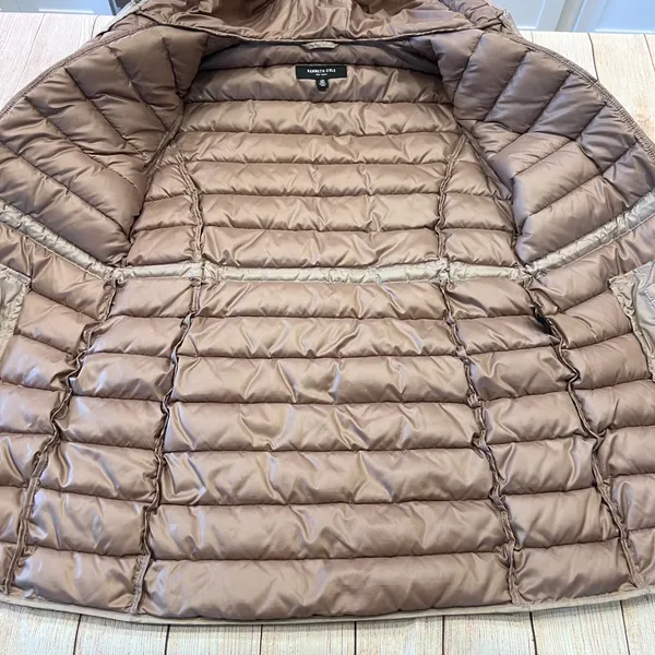 Kenneth‎ Cole New York Womens Taupe Quilted Hooded Puffer Jacket Parka Large L - Image 6