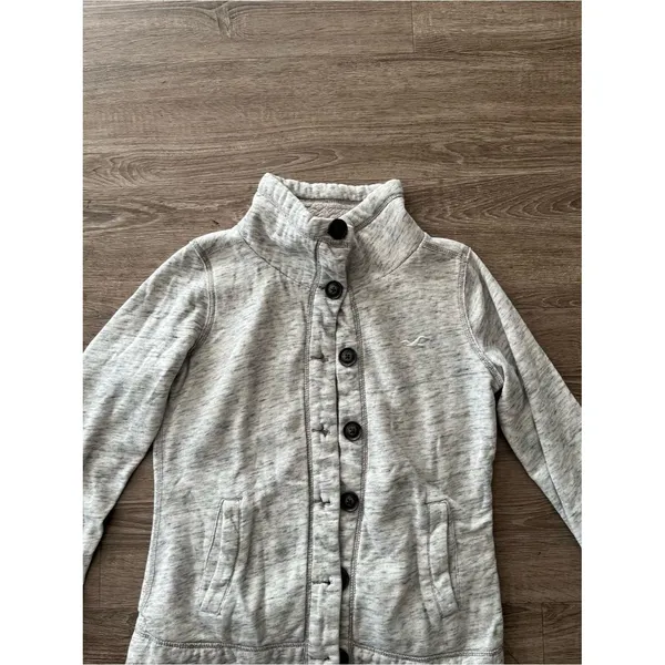 Hollister Gray Sherpa Lined Coat Womens Medium Funnel Neck Button Front Jacket - Image 5