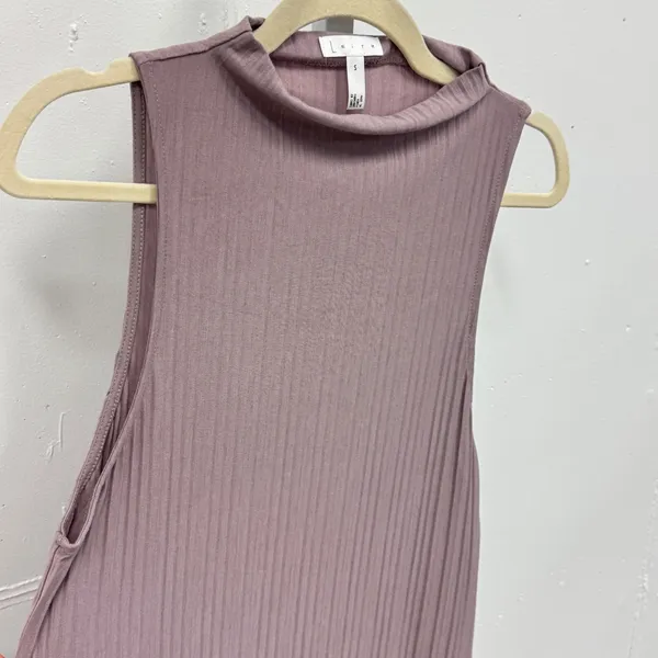 Leith Mauve Pleated Mock Neck‎ Sleeveless Shift Mini Dress Purple Women's Small - Image 4