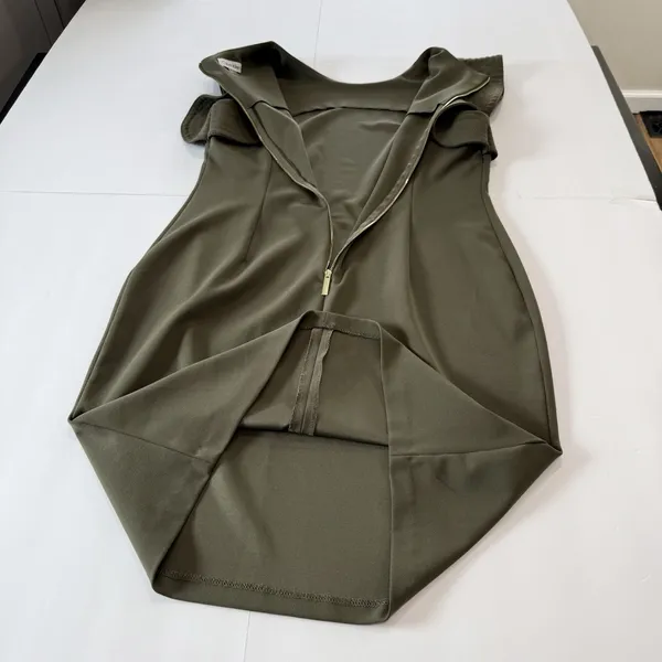 Calvin‎ Klein Army Green Ruffle Stretch Crepe Sheath Dress Size 14 - Image 5