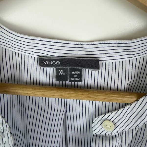 Vince Striped Band Collar Tunic Shirt Size XL Cotton Popover‎ Minimalist Capsule - Image 7