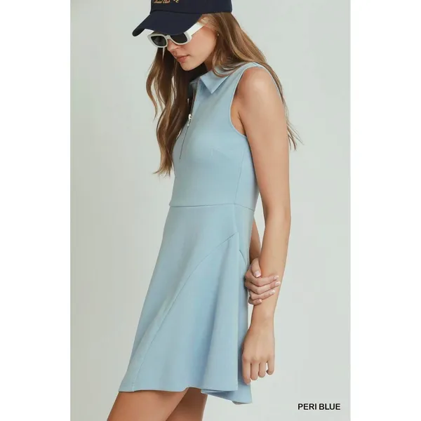 Umgee‎ Collared Quarter Zip Tennis Dress - Peri Blue - Small - Image 3