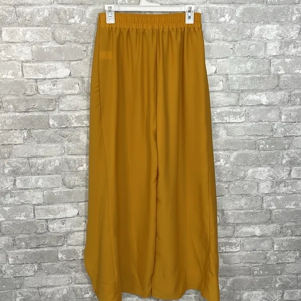Lulus Bright and Breezy Marigold Tie-Front Culotte Side Slit Pants - Image 4