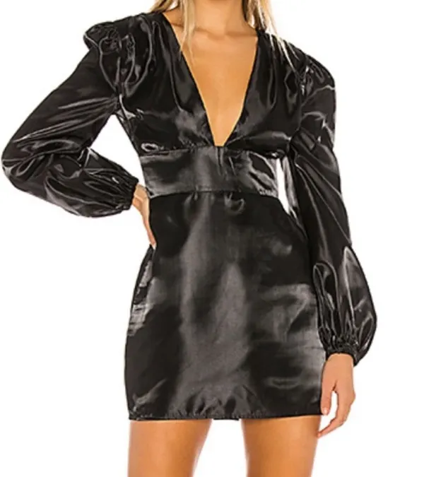 Majorelle black shiny long sleeve dress - Image 2
