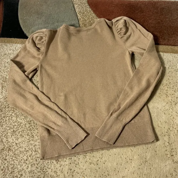 Lauren Ralph Lauren Puff Sleeve Crew Sweater Womens XS Tan Cotton Modal Knit - Image 7