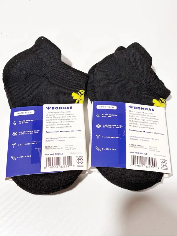Bombas Women’s Ankle Socks 2 Pair Black X-Small Honeycomb Arch Support NEW - Image 3