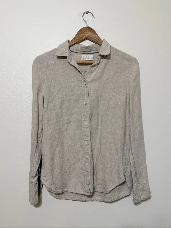 J. CREW Baird McNutt Irish Linen Button Shirt Khaki Coastal Beige Preppy Size 4 - Image 2
