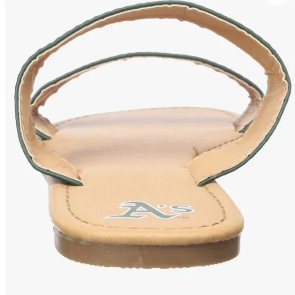 🆕 Oakland A’s MLB women’s slide slip on sandals green yellow tan - Image 4